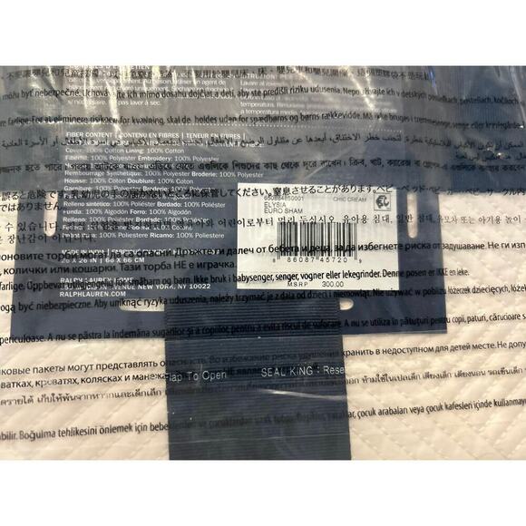 Ralph Lauren Elysia Park Row Euro Sham Chic Cream NEW - Picture 3 of 3